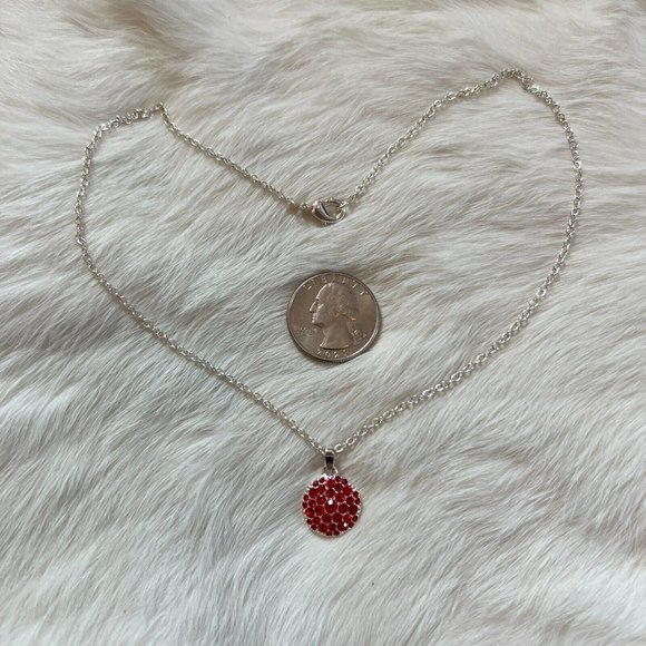 VINtage Avon NRT Pendant Necklace Red Rhinestone Round Silver Tone Metal 13302 - Picture 7 of 9